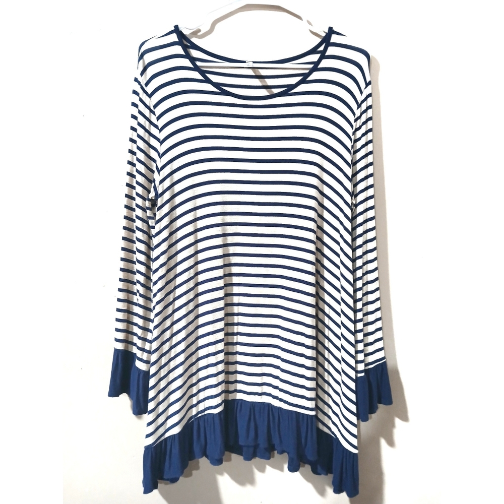 YEE Soft Striped A-Line Tunic Top L